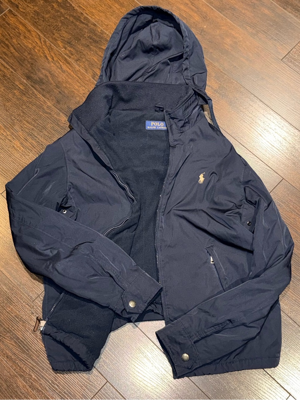 Polo Ralph Lauren Insulated Windbreaker Jacket Mens Size M Stowable Hood Navy